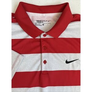 Nike Golf Men's Large Dri-fit Standard Fit Red Gray Striped Short Sleeve Polo‎